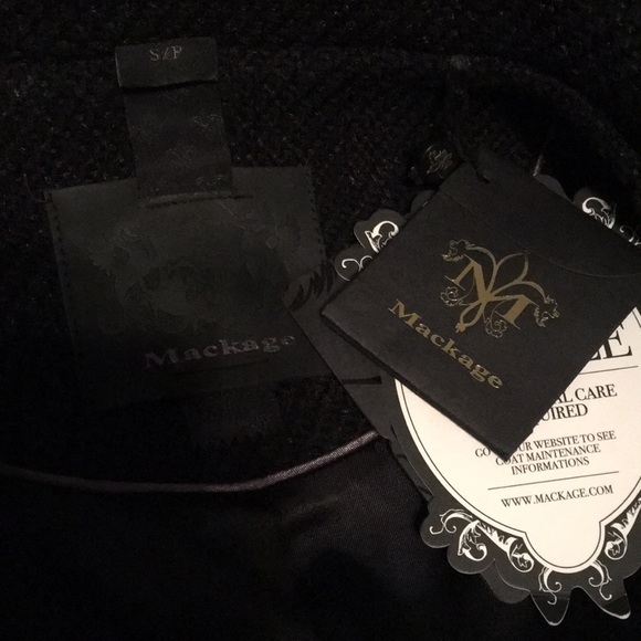 Mackage Black long wool blend with REAL LEATHER BELTS n TRIM NWT - Picture 11 of 17